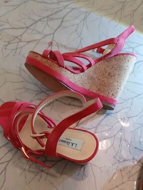 LK Bennett Pink Cork Wedge Sandals
